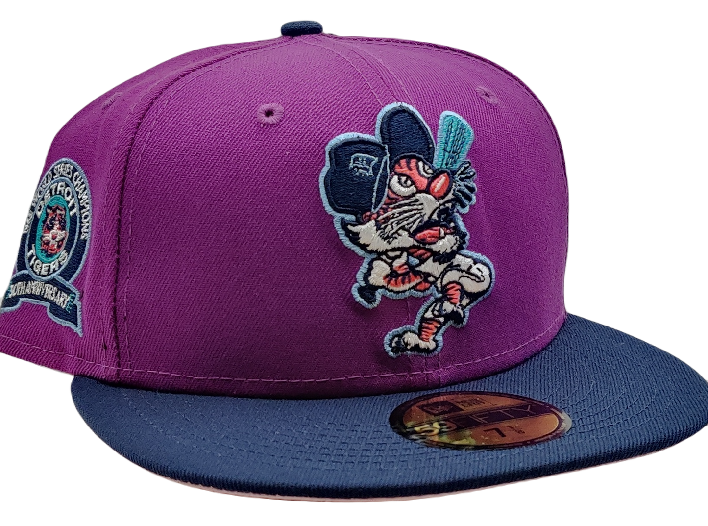 New Era 59Fifty Grape Purple Detroit Tigers Navy Visor with Pink UV Hat