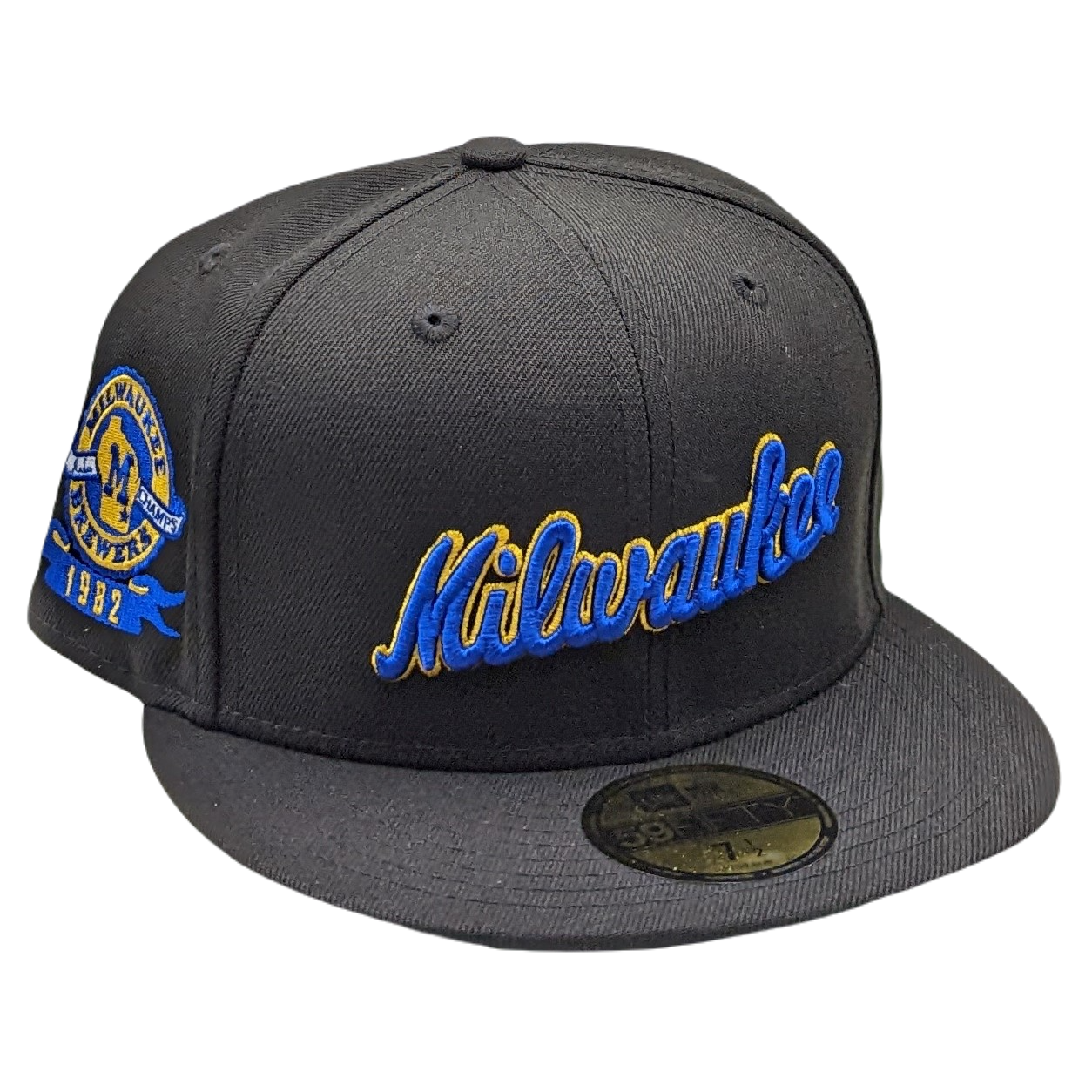 Milwaukee Brewers MLB BASEBALL NEW ERA 59FIFTY Blue Size 7 1/8 Fitted Cap  Hat!