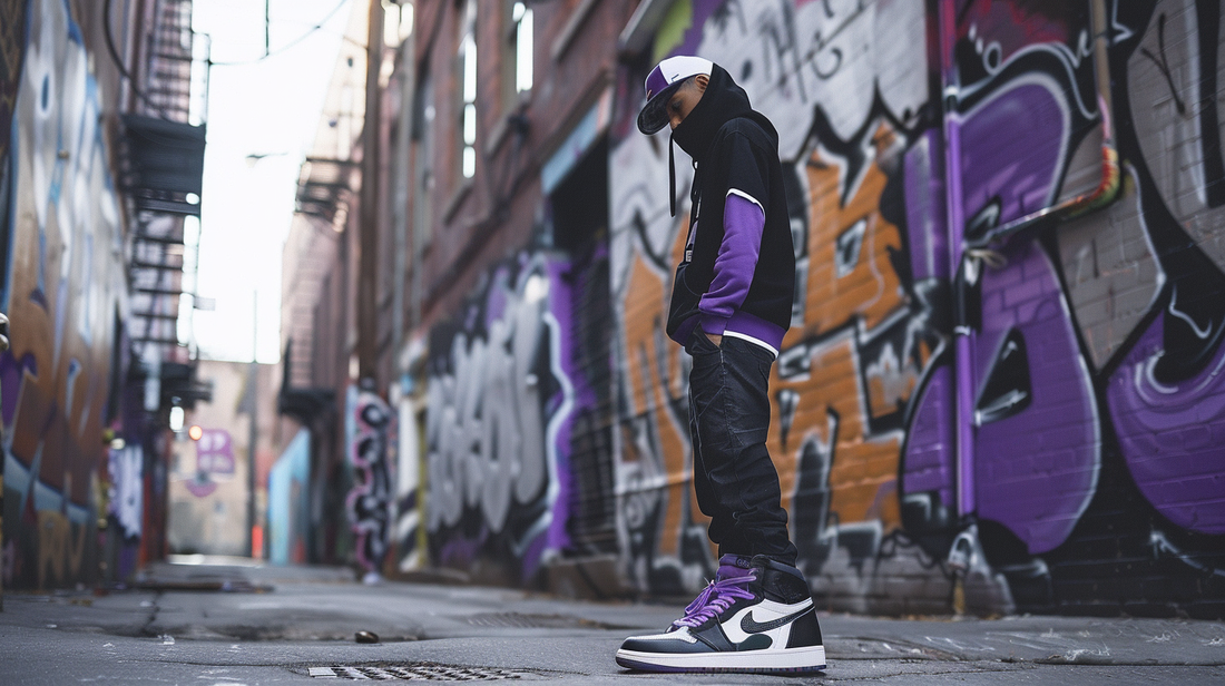 Bold Sneaker Choices: Purple and Black Pairings for Colorado Rockies Fitted Hats