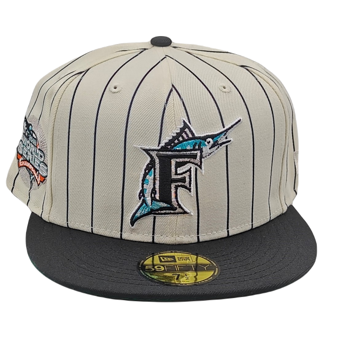 Men's Florida Marlins New Era Gray 2003 World Series Champions Cooperstown  Collection Sky Blue Undervisor 59FIFTY Fitted Hat