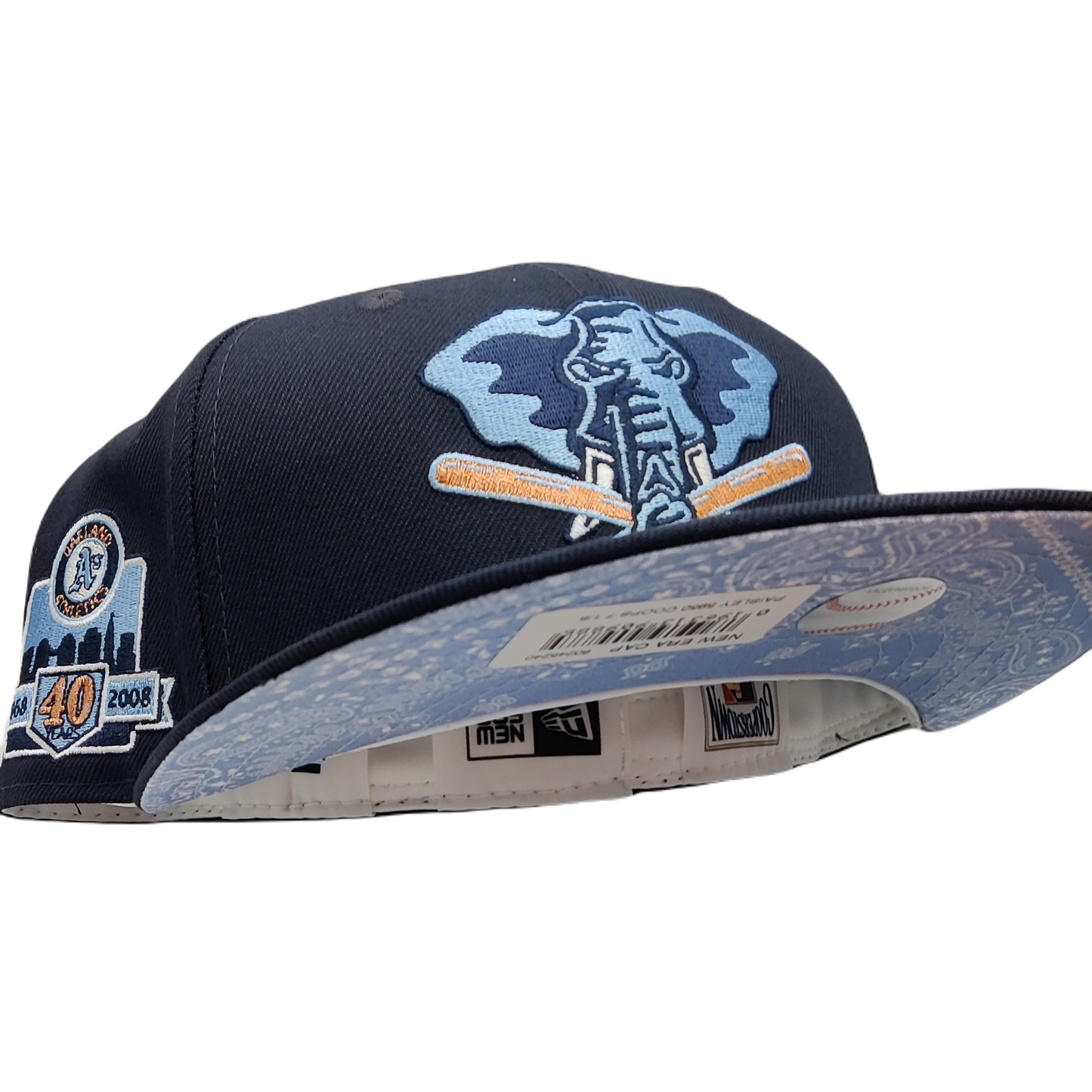Off White Houston Oilers Sky Blue Paisley Visor Gray Bottom 50th Anniversary Side Patch New Era 59FIFTY Fitted 7 1/2