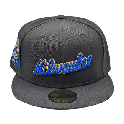 Men's New Era White/Royal Milwaukee Brewers Cooperstown Collection 1982  World Series Chrome 59FIFTY Fitted Hat